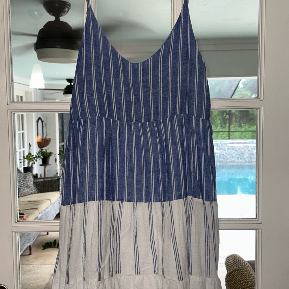 Blue and White Striped Sleeveless Dress